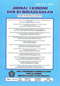 Image of Jurnal Ekonomi dan Kewirausahaan Volume 18 Edisi Khusus April 2018